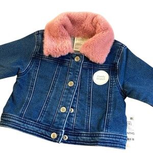 First Impressions Baby Girl Comfy Stretch Denim Jacket Faux-Fur Collar 12 Months